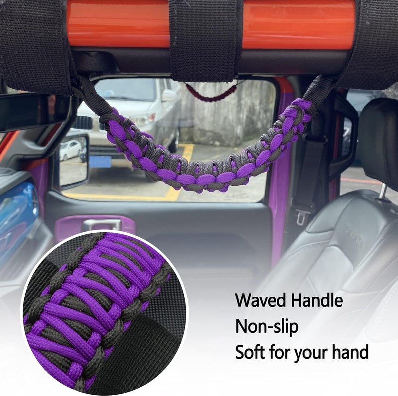 Kujunpao4 X Roll Bar Grab Handles Grip Handle Compatible with Jeep Wrangler JLU JK JKU TJ YJ LJ JT JL & Gladiator JT 1987-2021 UTV & ATV, Fits 1.5 to 3 Inch Bars 3 Straps Woven Holder(Purple) - Image 3